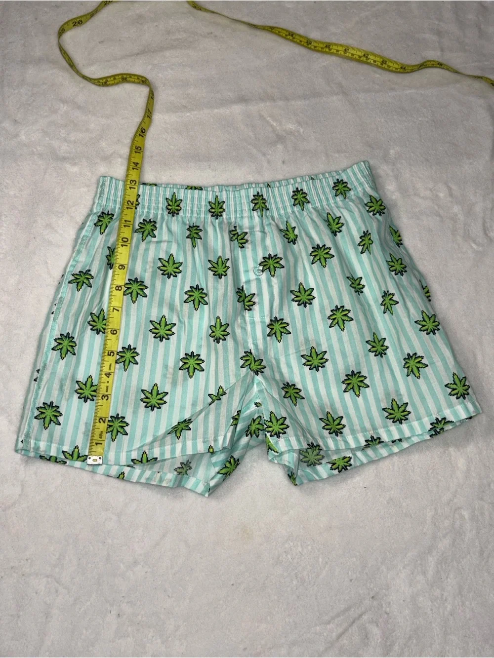 Krush Light Green Striped Shorts with Green Leaf Print